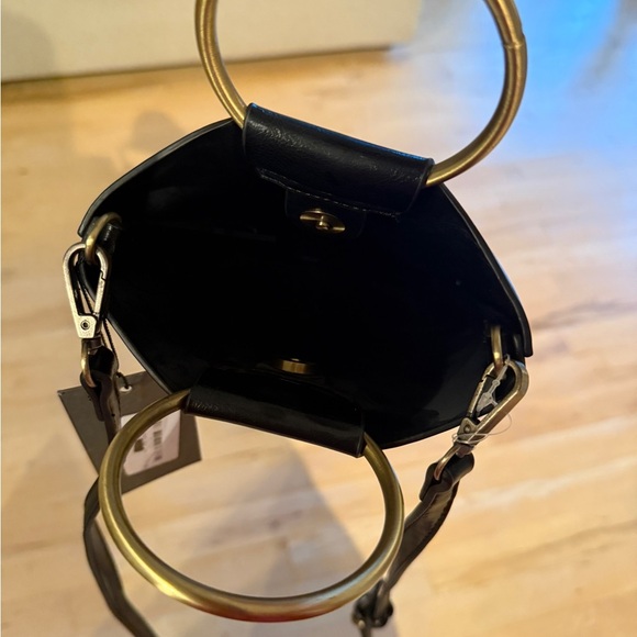 Street Level Black Leather Crossbody Bag with Gold Ring Handle - Picture 6 of 6